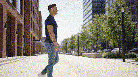 A generic, AI video result showing a simple animation of a man walking.